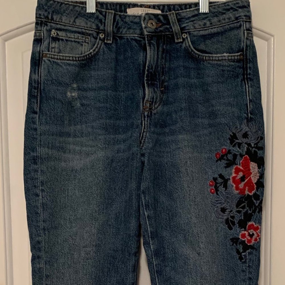 H&M Floral Embroidered Mid-Rise Jeans